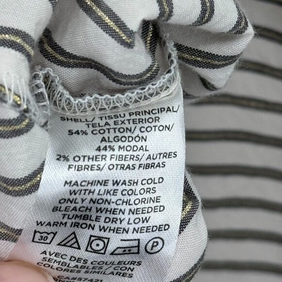 Loft Womens Striped Button-Down Blouse size XL Cotton gray gold metallic - Picture 6 of 14
